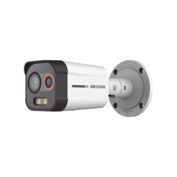 Bala IP Dual / Térmica 1.3 mm (96 x 72) / Óptico 4 mm (4 Megapixel) / Detección de Excepciones de Temperatura 30 mts /30 mts Luz Blanca / Exterior IP67 / PoE / Sirena y Luz Intermitente Integrada / Micro SD / ColorVu y ACUSENSE 