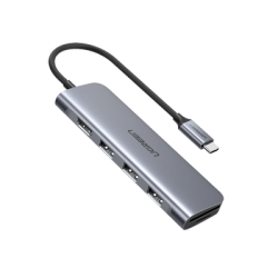 HUB USB-C Multipuertos / HDMI 4K@30Hz  / 3 Puertos USB-A 3.0 / Lector Tarjeta SD+TF (Uso Simultáneo) / 6 en 1 / Carcasa de Aluminio.