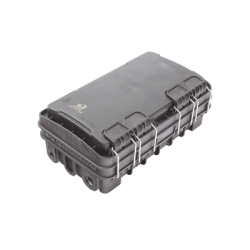 Caja de Distribución de Fibra Óptica para 24 Empalmes, con 8 acopladores SC/APC simplex, Exterior IP65, Color Negro