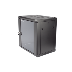 Gabinete para Montaje en Pared/ Piso, con Puerta de Cristal Templado, Cuerpo Fijo, con 12 Unidades de Rack, de 19in, Fabricado en Acero