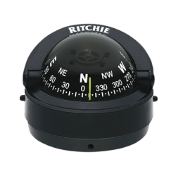 Brújula serie Explorer en color negro para montaje en superficie, cuenta con iluminación nocturna color verde.