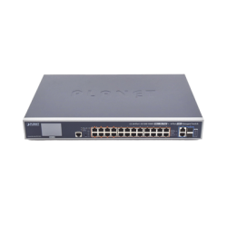 Switch Administrable L3, 24 puertos Gigabit PoE 802.3bt, 2 puertos 10G SFP+, Pantalla Tactil, Fuente Redundante, (600W)