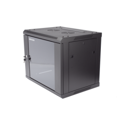 Gabinete para Montaje en Pared/ Piso, con Puerta de Cristal Templado, Cuerpo Fijo, con 9 Unidades de Rack, de 19in, Fabricado en Acero