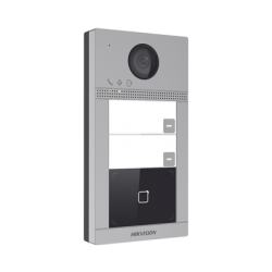 Videoportero IP 2 Megapixel / Llamada y Apertura Remota desde App Hik-Connect (requiere monitor) / PoE / Exterior IP65 + Antivandalico IK08 / 2 Departamentos / Apertura con Tarjeta / Soporta 2 Puertas y hasta 6 Monitores