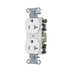 Contacto Dúplex 20 A, 125 V,  2 Polos, 3 Hilos, Cableado Posterior y  Lateral, Color Blanco (Nema 5-20R).