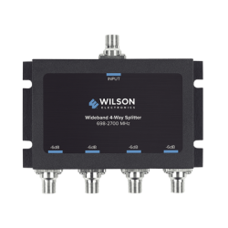 Divisor de potencia de 4 vías para la distribución de señal a dos antenas de servicio | 6 dB de pérdida por puerto | Conectores F hembra