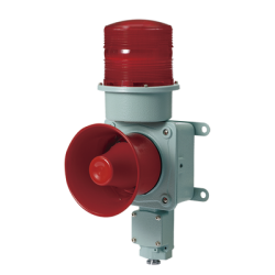 Combinación de baliza LED color roja con sirena electrónica para aplicaciones de la industria pesada  máx.120 dB a 24 VCD