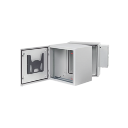 Gabinete Industrial ProTek de Puerta Sólida, Con Aire Acondicionado de 2000 BTU, Protección NEMA Tipo 4/12; IP66; IK10, Abatible, Fabricado en Acero, 12 UR, Color Gris Claro