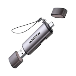 Lector de Tarjetas USB-C + USB-A a MicroSD (TF)/SD | OTG | USB-C 3.1 | 5Gbps | Soporta hasta 2TB | Soporta Windows/Mac OS/Linux/Android | Lectura de Tarjetas Simultánea | Caja de Aluminio | Llavero Anti-perdida. 