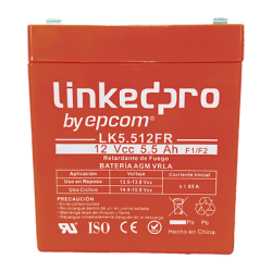 Batería 12 V / 5.5 Ah / UL / Tecnología AGM / Vida útil promedio de 5 años / Retardante a la Flama / Para uso en equipo electrónico, Alarmas de Intrusión / Incendio/ Control de acceso / Video Vigilancia / Incluye 