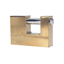 Candado de acero para Cortina Metálica / Medida 70 mm/ Acabado Latón Brillante / Nivel de Seguridad 6 / Llave Estándar.