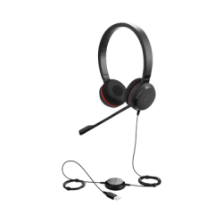 Jabra Evolve 30 Duo con conexión USB / 3.5mm, micrófono con cancelación de ruido y controlador en el cable con botones e indicadores LED (5399-829-309)