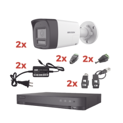 Kit Audio Bidireccional TurboHD 1080p / DVR 4 Canales / 2 Cámaras Bala (Exterior) con Bocina y Microfóno Integrado / 2 Fuentes de Poder / Accesorios