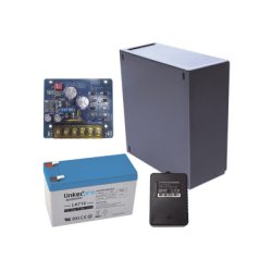 Kit con fuente PLB2 con salida de 12 Vcc a 2.5 Amper, incluye transformador y batería de 12 V a 7 Amper 