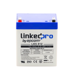 Batería 12 V / 5.5 Ah / UL / Vida útil promedio 5 años / Tecnología AGM / Para uso en equipo electrónico, Alarmas de Intrusión / Incendio/ Control de acceso / Video Vigilancia / Terminales F1 ( Incluye adaptador F
