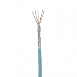 Bobina de Cable Blindado SF/UTP Categoría 6A, Uso Industrial con Resistencia al Aceite y Rayos UV, Multifilar 24/7 (Flexible), Color Azul Cerceta, Bobina de 305m