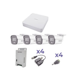 KIT COLORVU TURBOHD 1080p Lite / DVR 4 Canales / 4 Cámaras Bala (exterior 2.8 mm) / Transceptores / Conectores / Fuente de Poder Profesional