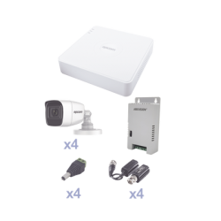 KIT TurboHD con Audio 1080p / DVR 4 Canales / 4 Cámaras Bala (exterior 2.8 mm) / Transceptores / Conectores / Fuente de Poder / AUDIO POR COAXITRON