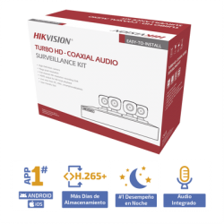 (MICRÓFONO INTEGRADO) KIT TURBOHD 5 Megapixel / DVR 4 Canales / 4 Cámaras Bala con Micrófono Integrado (exterior 2.8 mm) / Fuente de Poder / Accesorios de Instalación
