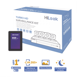 KIT TurboHD 1080p + SSD de 500 GB / DVR 4 canales / 4 Cámaras Bala de Metal / Fuente de Poder / Accesorios de Instalación