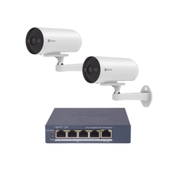 Kit de cámaras PoE Para Uso en Exterior / PoE Estandar Af / 2 piezas CS-H5/3MP/ 1 Pieza de Switch DS-3E1505P-EI/M / Vision Nocturna a Color / IP67 / Audio Bidireccional / Luz y Sirena / 4 Puertos 1000 Mbps PoE+ / 1 Puerto 1000 Mbps Uplink