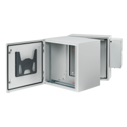 Gabinete Industrial ProTek de Puerta Sólida, Con Aire Acondicionado de 4000 BTU, Protección NEMA Tipo 4/12; IP66; IK10, Abatible, Fabricado en Acero, 19 UR, Color Gris Claro