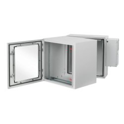 Gabinete Industrial ProTek de Puerta con Ventana, Con Aire Acondicionado de 800 BTU, Protección NEMA Tipo 4/12; IP66; IK10, Abatible, Fabricado en Acero, 19 UR, Color Gris Claro