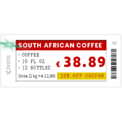 Etiqueta Electrónica de Estantería ZKE29B / Pantalla EPD Gráfica 2.9 Pulgadas / Resolución 296x128 Píxeles / 4 Colores (Negro Blanco Rojo Amarillo) / BLE 5.0 con Encriptación AES-128 / Batería 5 Años