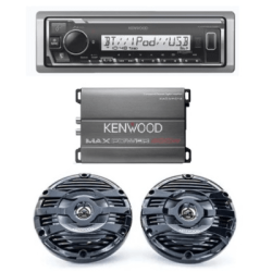 Kit de estéreo con Bluetooth KMR-M332BT | Amplificador KAC-M1814  | más Par de bocinas KFC-1653MRB