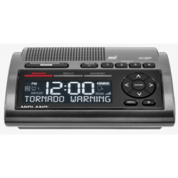 Radio de Alerta Meteorológica WR400 / 7 Canales NOAA y Environment Canada / Almacena 10 Alertas / Sirena de 85 dB / Reloj Dual con Alarma / Carga USB / Certificado Public Alert