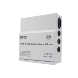 Fuente de Poder / 1 Salida 11-15 Vcc /  5 A / Temporizador Integrado / Con Capacidad de Batería de Respaldo / Requiere Batería / Aplicaciones en sistemas de control de Acceso 