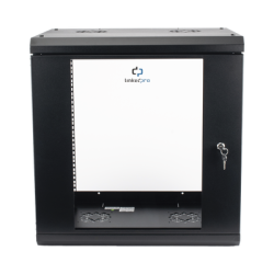 Gabinete de Pared de 12U con Puerta de Cristal Templado, 455 mm de Profundidad, Rack de 19'', Acero Reforzado Color Negro.