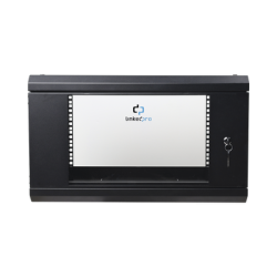 Gabinete de Pared de 6U con Puerta de Cristal Templado, 455 mm de Profundidad Total, Rack de 19in, Acero Reforzado Color Negro.