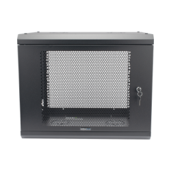 Gabinete de Pared de 9U con Puerta Perforada, 455 mm de Profundidad, Rack de 19'', Acero Reforzado Color Negro.