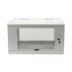 Gabinete de Pared de 6U con Puerta Perforada, 455 mm de Profundidad Total, Rack de 19'', Acero Reforzado Color Gris Mate