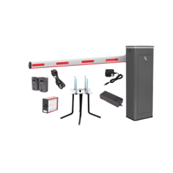 Kit COMPLETO Barrera Izquierda XBF Con Corona LED / Brazo Iluminado de 3M / Incluye Sensor de Masa, Transformador, Lazo Magnético, Ancla, Fotoceldas y 2 Controles Inalámbricos
