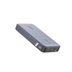 Power Bank de 25000mAh | 3 Salidas 145W Max. | USB-A + 2 USB-C | PD 3.0, QC3.0 | FCP | SCP | Pantalla Inteligente | Carcasa Ignifuga | Color Gris | Incluye Cable USB de 50cm | Carga tu Laptop de Manera Segura.